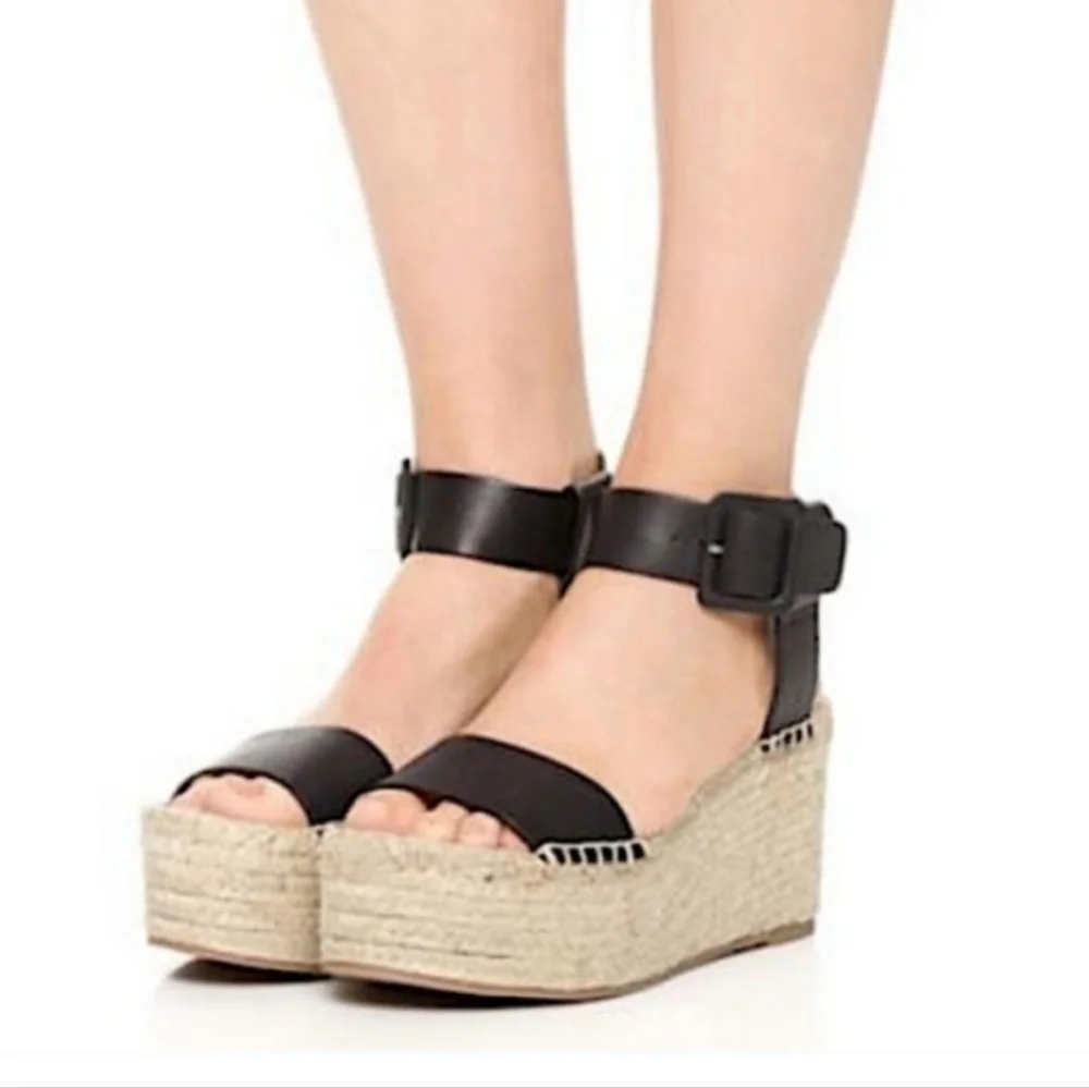 Vince Abby Leather Platform Espadrille Sandals in Black Size